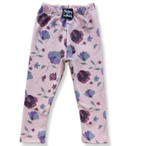 Dievčenské legíny extra teplé ružové kvety